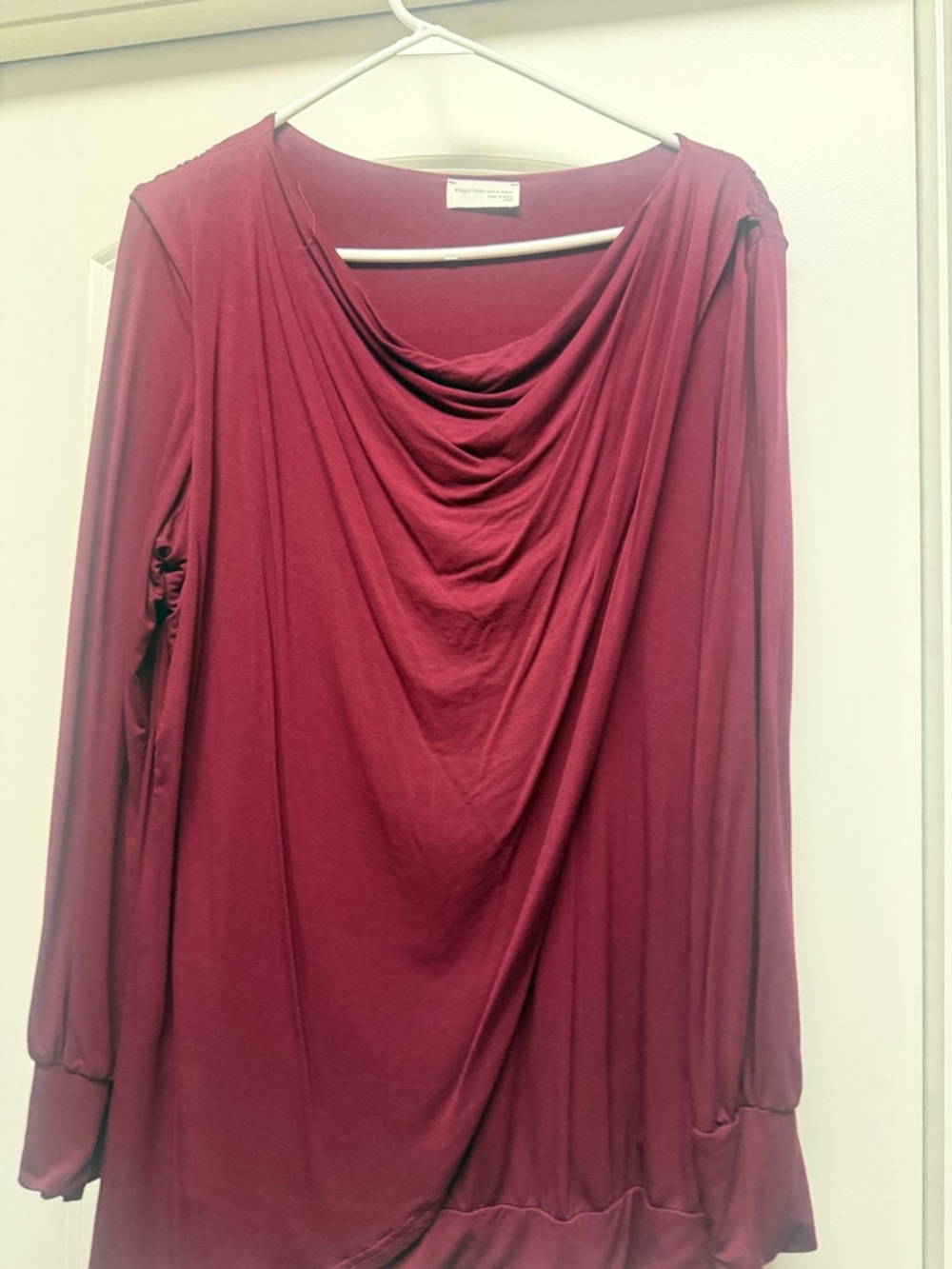Women's Draped Cowl Neck Tunic - Burgundy